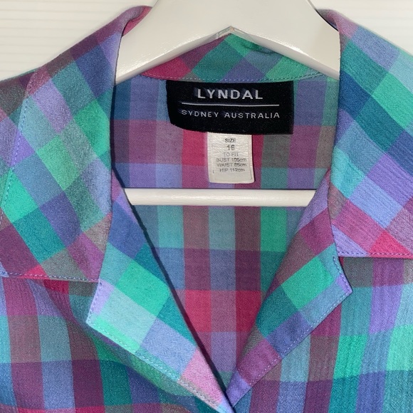vintage 80s/90s Women’s Lyndal Aus Made bright check short sleeve blouse size 16 - Picture 7 of 12